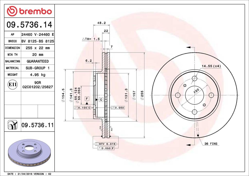 Discos de travão BREMBO ref. 09.5736.11