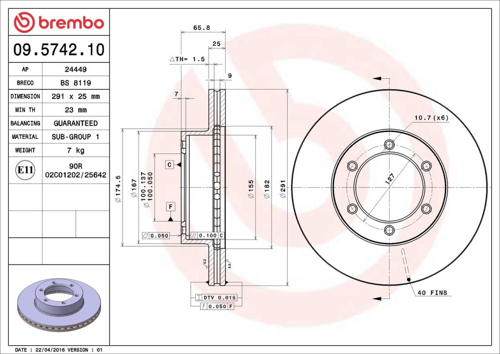 Discos de freno BREMBO ref. 09.5742.10