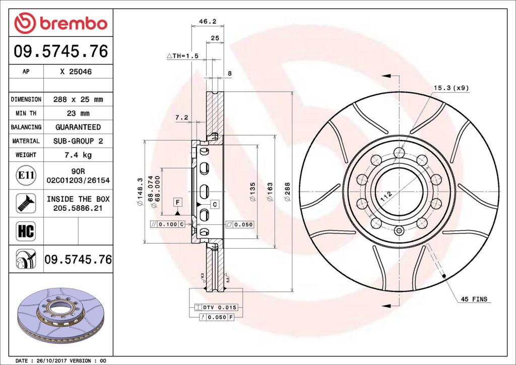 Disques de frein BREMBO ref. 09.5745.76