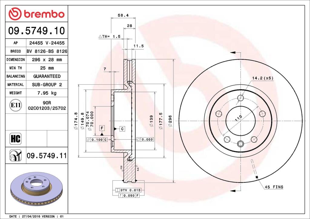 Discos de freno BREMBO ref. 09.5749.11