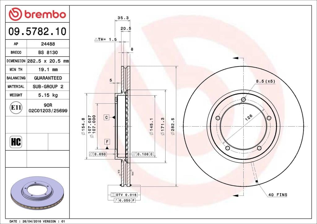 Discos de freno BREMBO ref. 09.5782.10