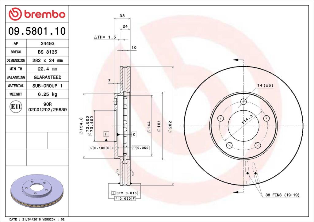 Disques de frein BREMBO ref. 09.5801.10