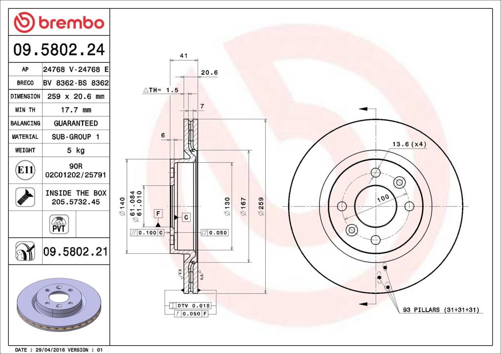 Discos de freno BREMBO ref. 09.5802.21