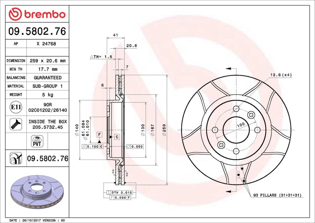 Disques de frein BREMBO ref. 09.5802.76