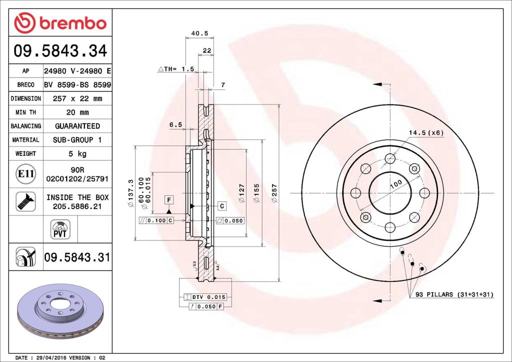 Discos de freno BREMBO ref. 09.5843.31