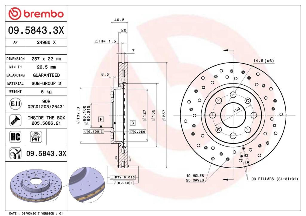 Disques de frein BREMBO 09.5843.3X