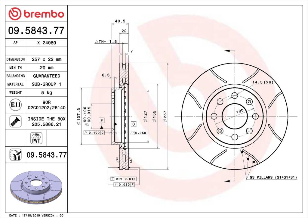 Disques de frein BREMBO ref. 09.5843.77