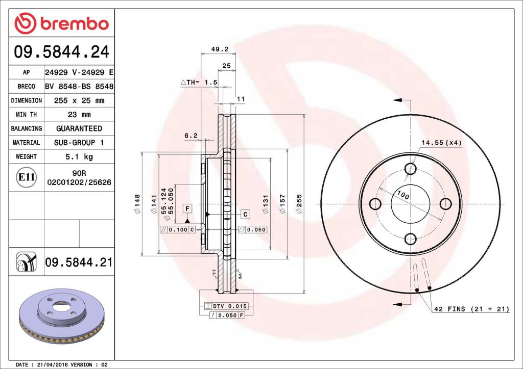 Disques de frein BREMBO 09.5844.21
