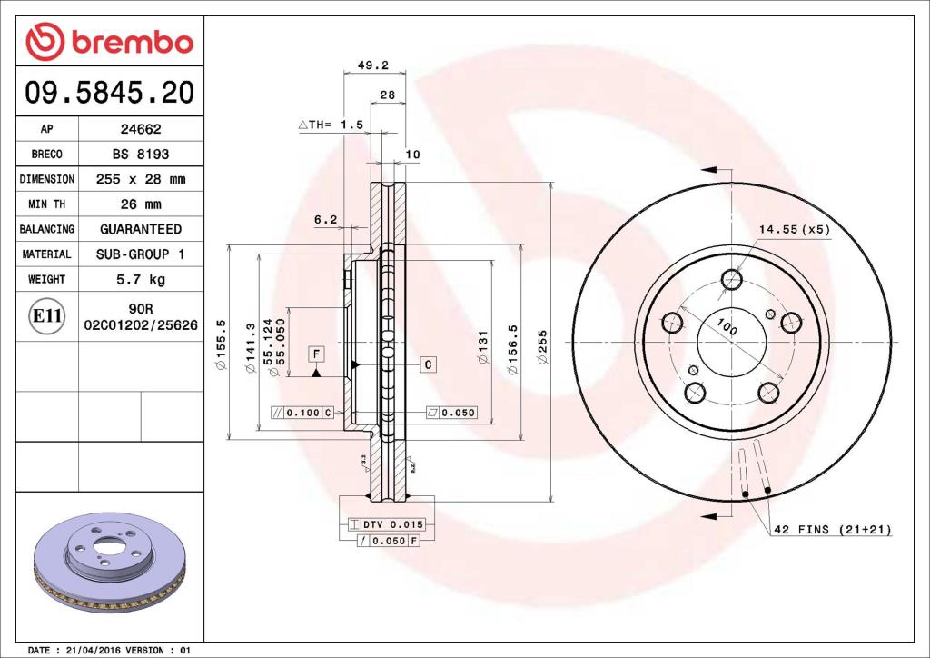 Discos de freno BREMBO ref. 09.5845.20