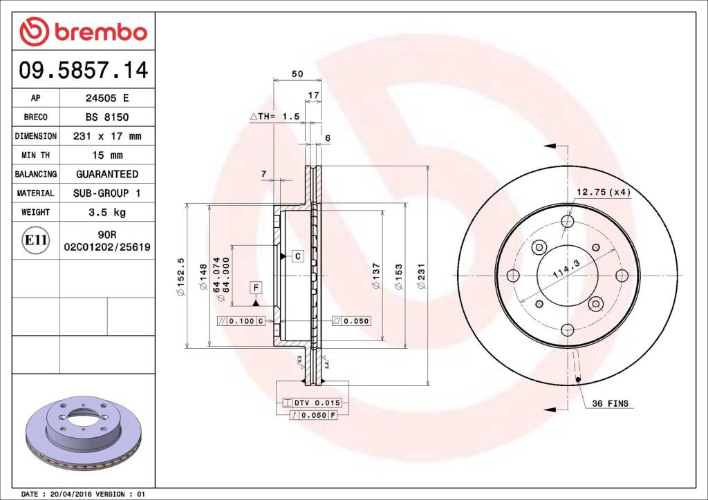 Disques de frein BREMBO 09.5857.14