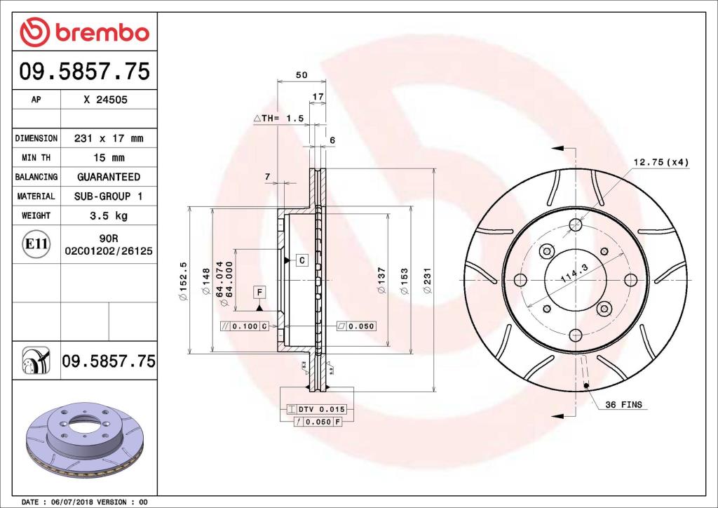 Disques de frein BREMBO 09.5857.75
