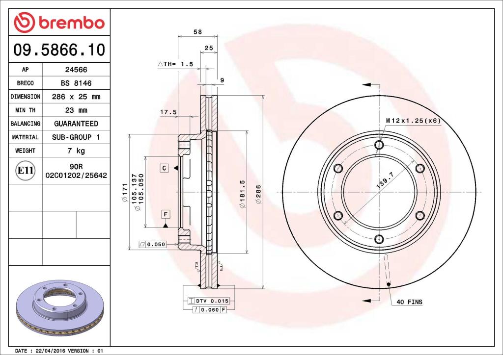 Disques de frein BREMBO 09.5866.10