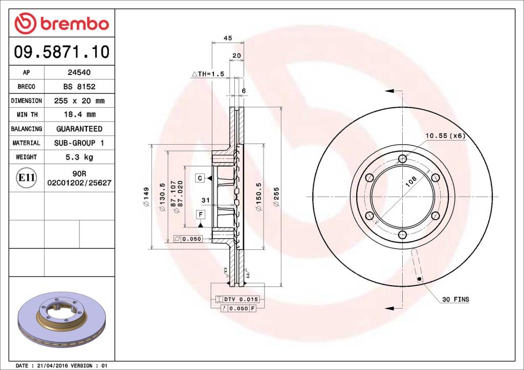 Discos de freno BREMBO ref. 09.5871.10