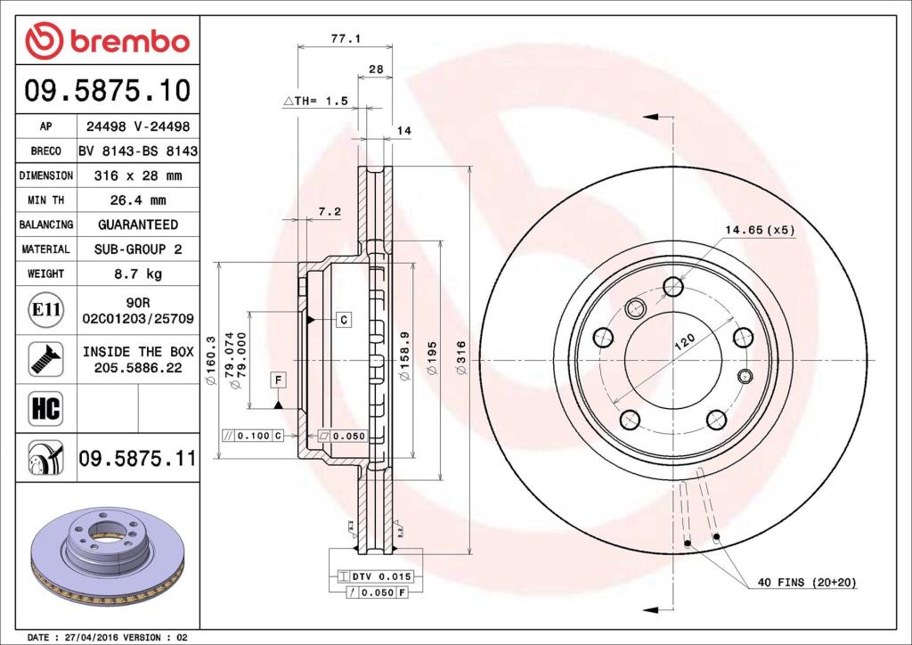 Disques de frein BREMBO 09.5875.11