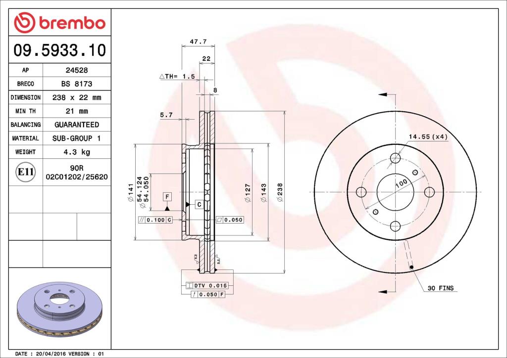 Discos de freno BREMBO ref. 09.5933.10