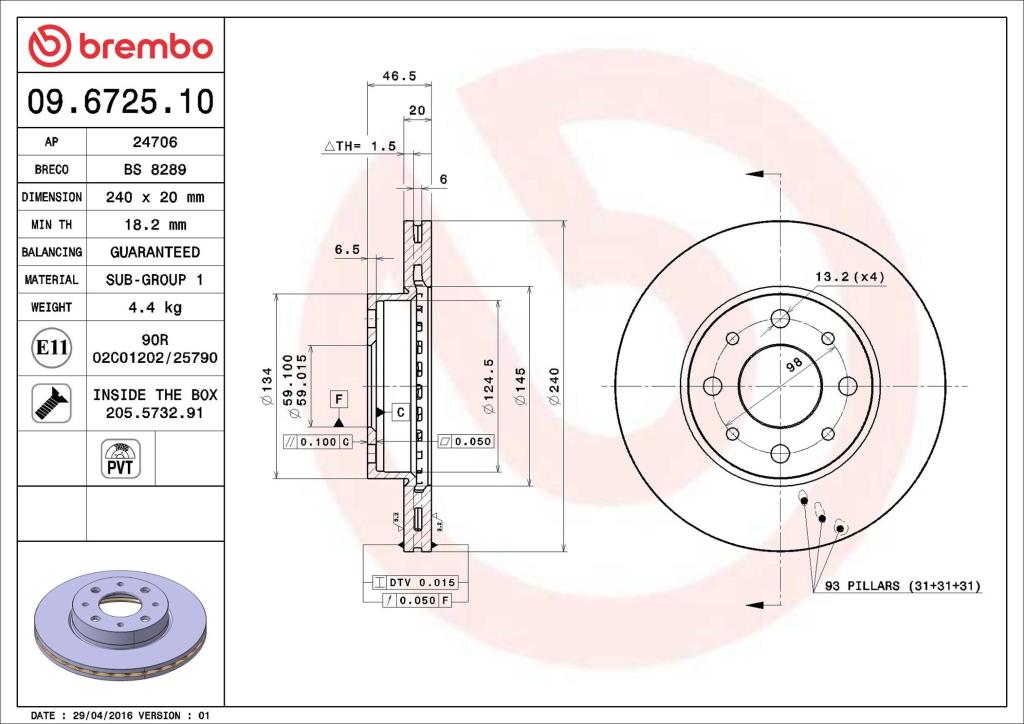 Disques de frein BREMBO 09.6725.10
