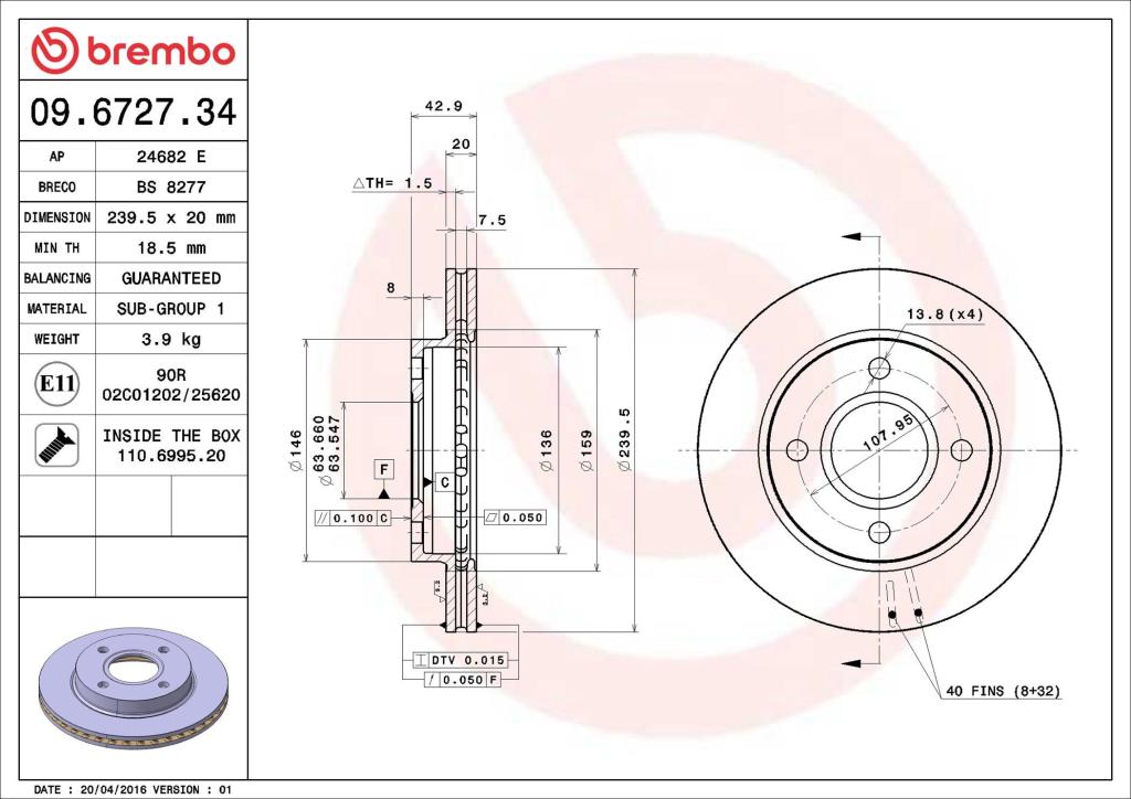 Discos de freno BREMBO ref. 09.6727.34