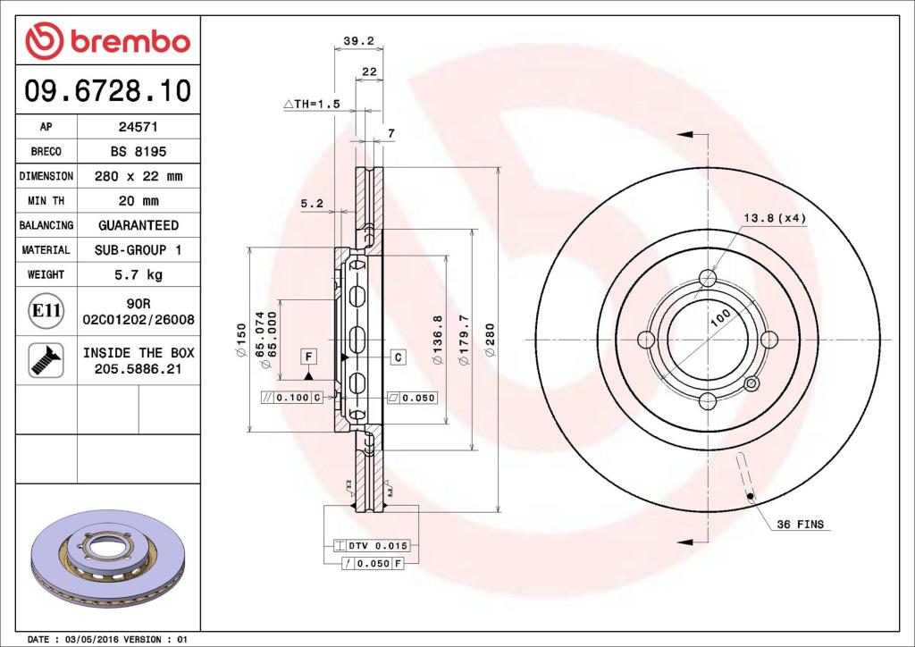 Disques de frein BREMBO 09.6728.10