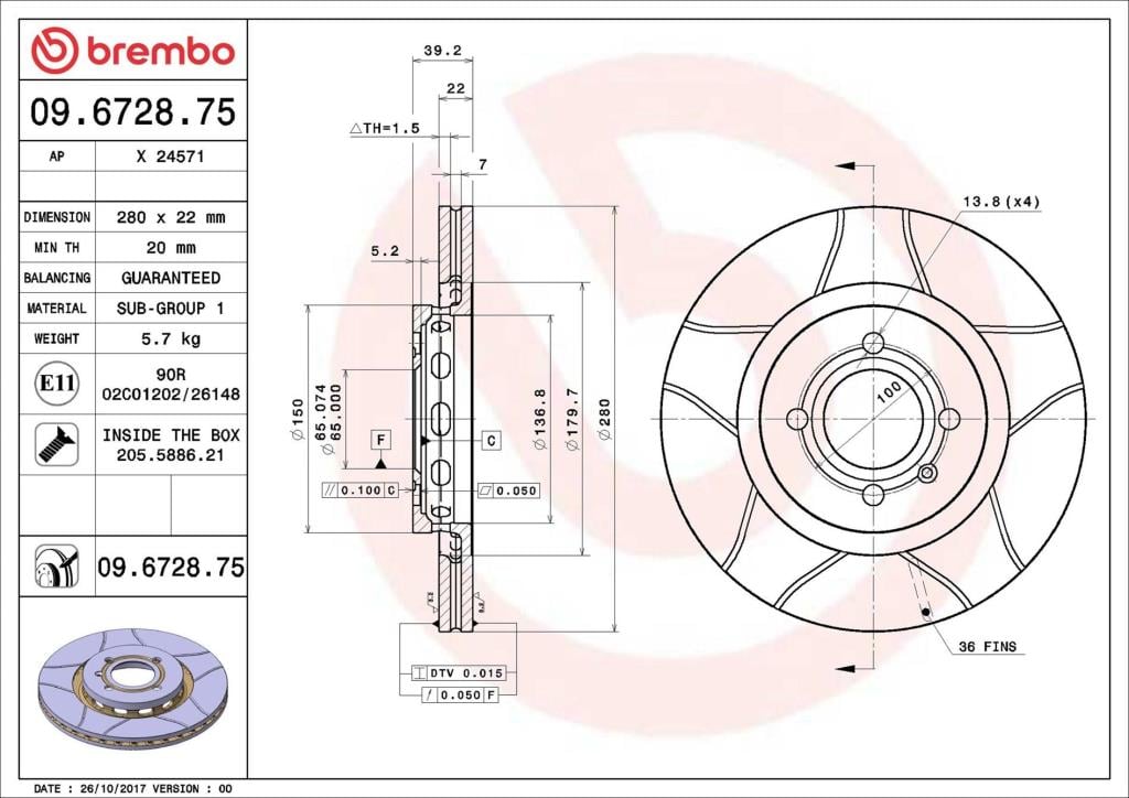 Discos de freno BREMBO ref. 09.6728.75