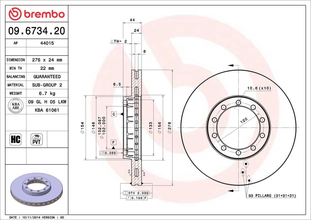 Disques de frein BREMBO 09.6734.20
