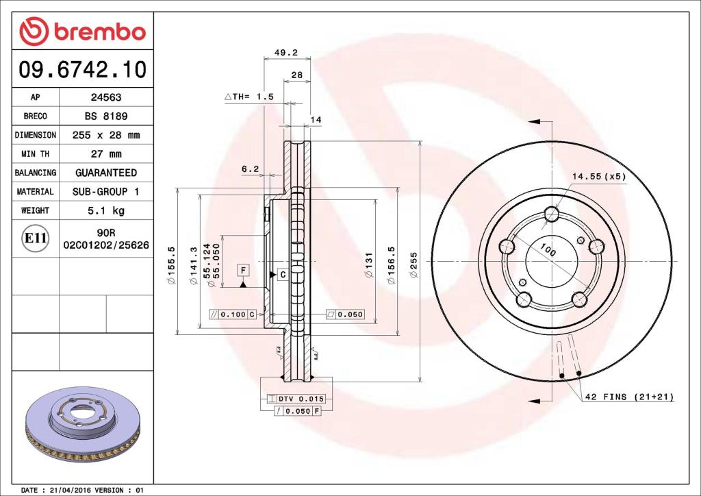 Discos de freno BREMBO ref. 09.6742.10
