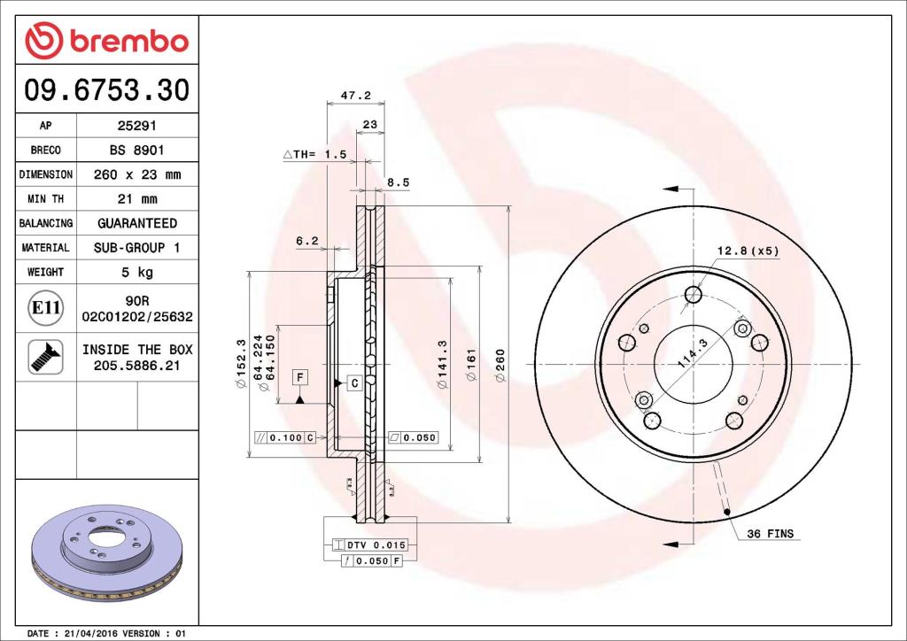 Disques de frein BREMBO 09.6753.30
