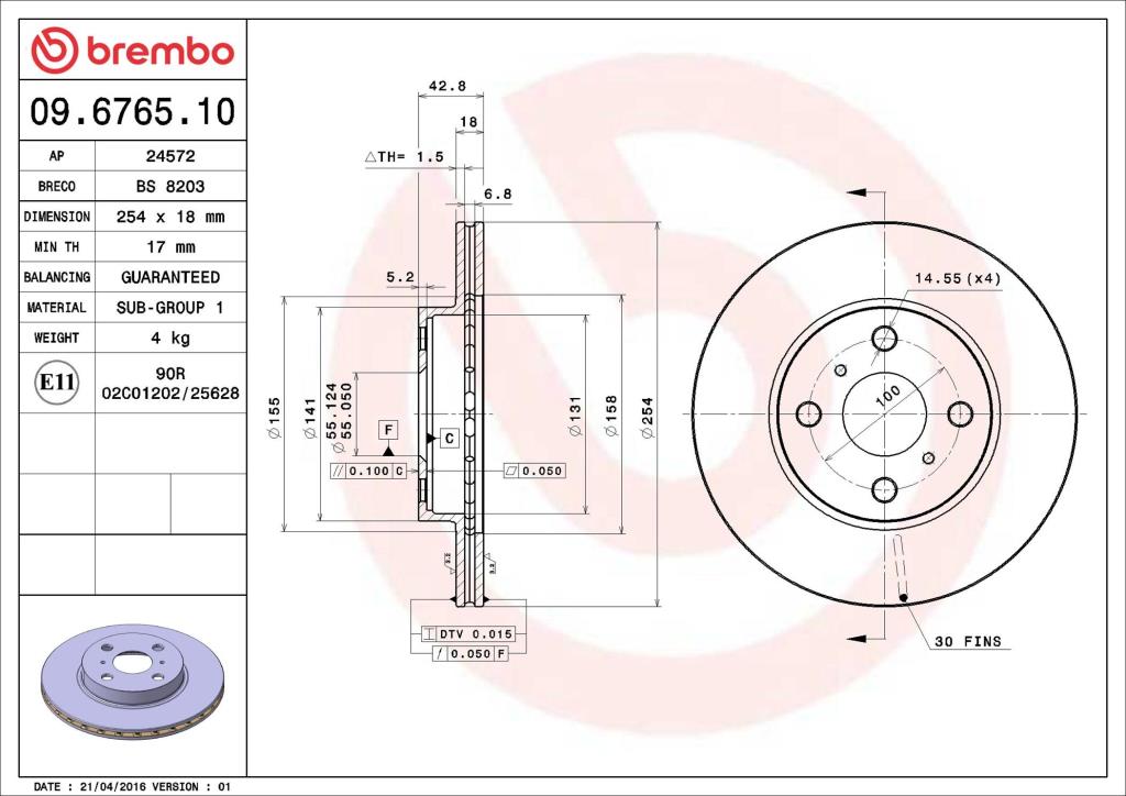 Disques de frein BREMBO 09.6765.10