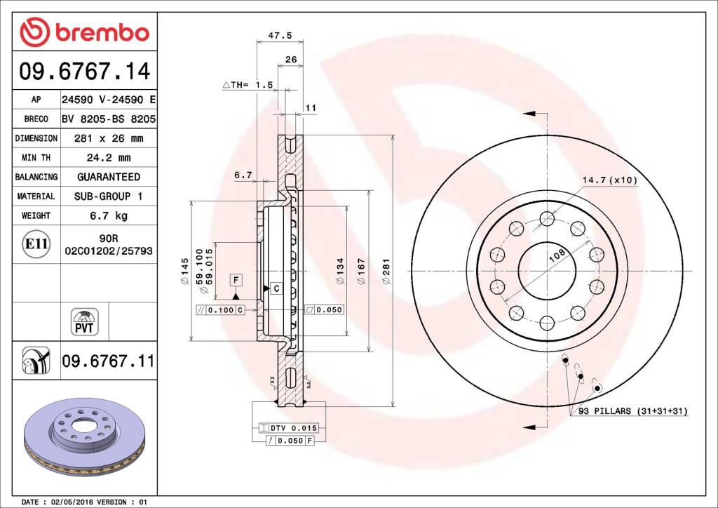 Disques de frein BREMBO ref. 09.6767.11