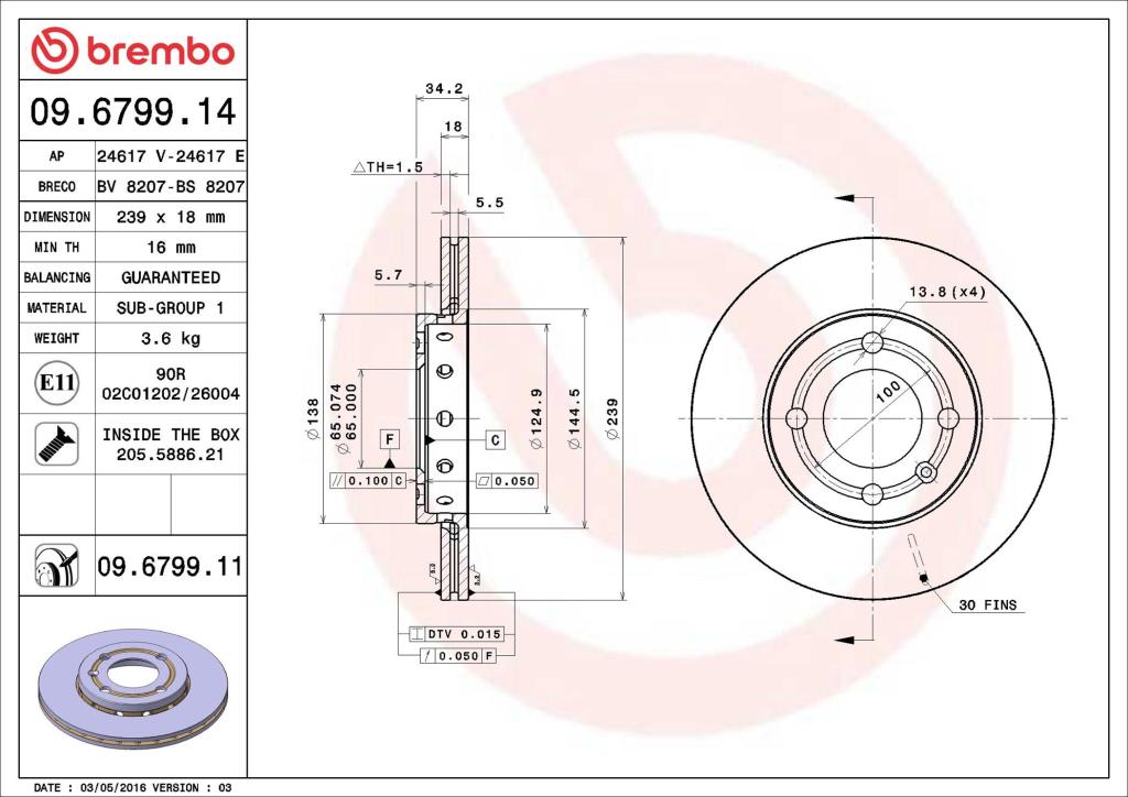 Disques de frein BREMBO ref. 09.6799.14