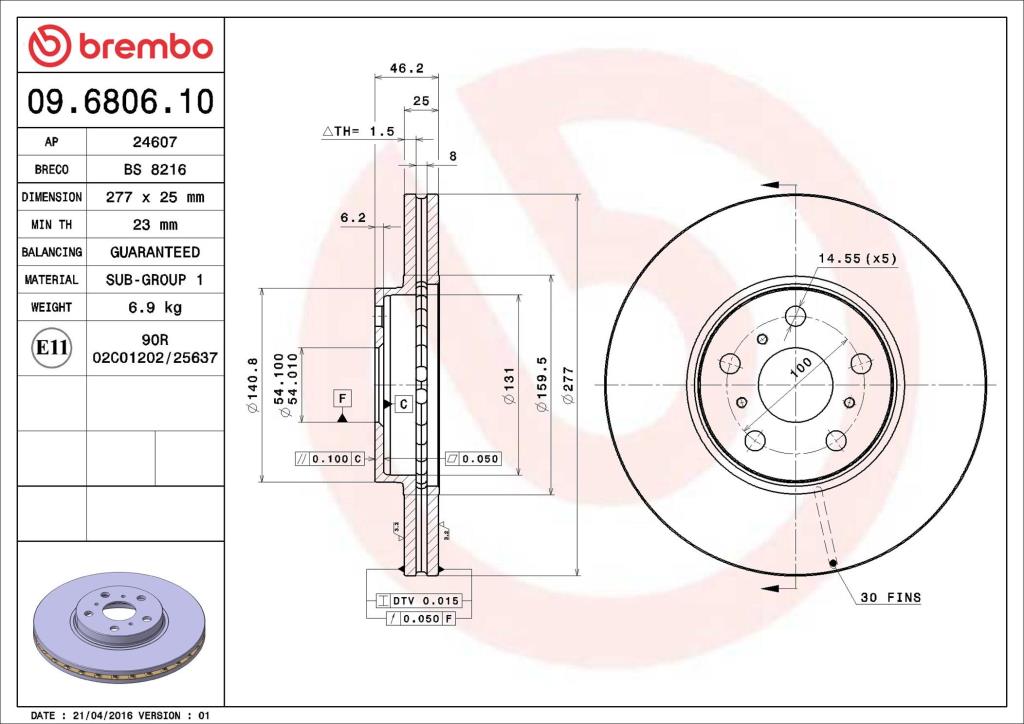 Disques de frein BREMBO 09.6806.10