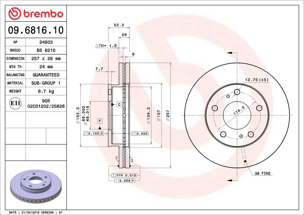 Discos de freno BREMBO ref. 09.6816.10