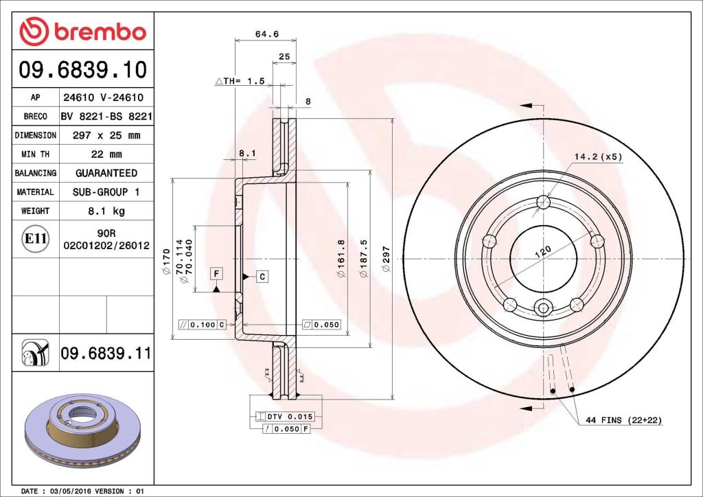 Disques de frein BREMBO 09.6839.11