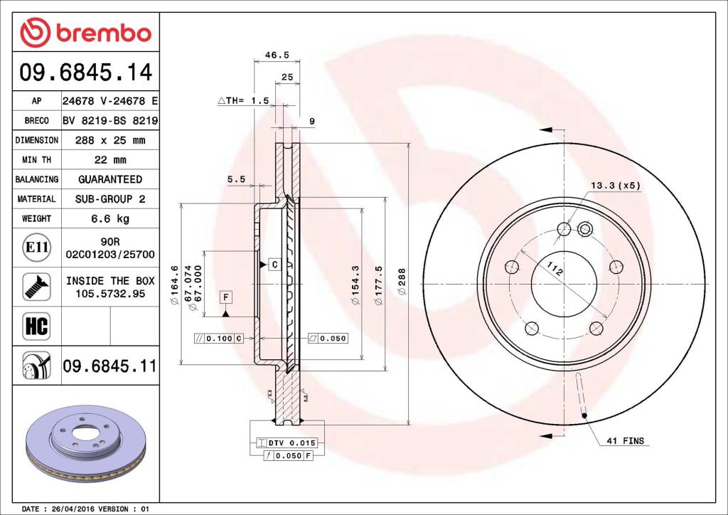 Discos de travão BREMBO ref. 09.6845.11