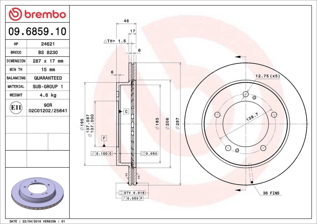 Discos de travão BREMBO ref. 09.6859.10