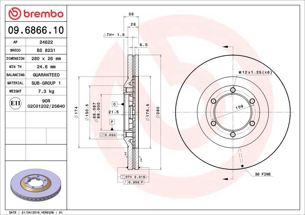 Disques de frein BREMBO 09.6866.10