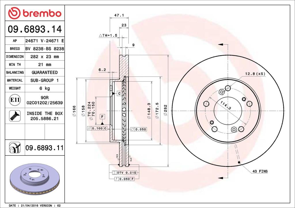Discos de freno BREMBO ref. 09.6893.11