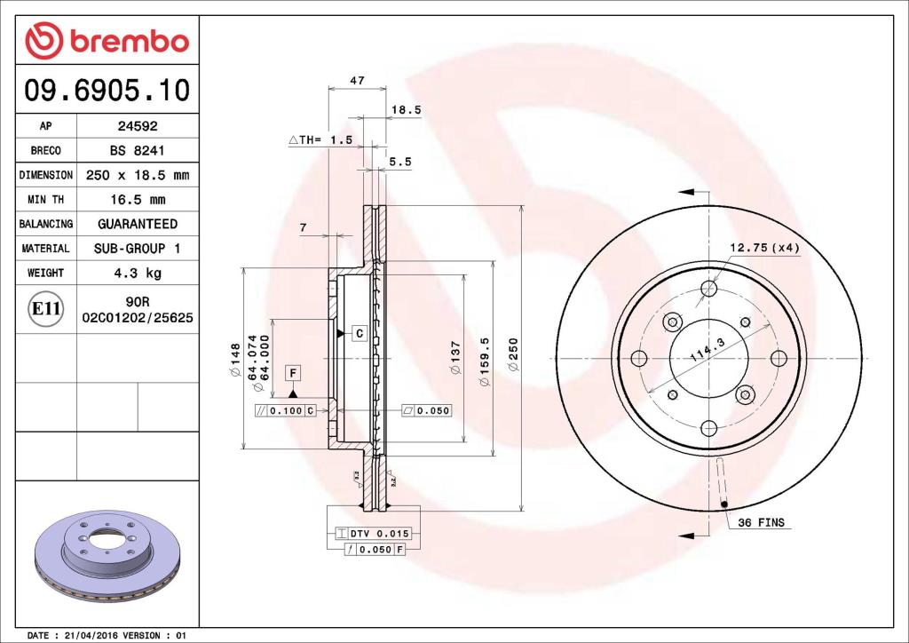 Discos de travão BREMBO 09.6905.10