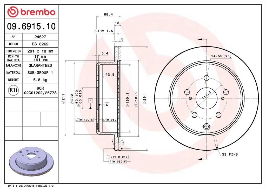 Disques de frein BREMBO 09.6915.10