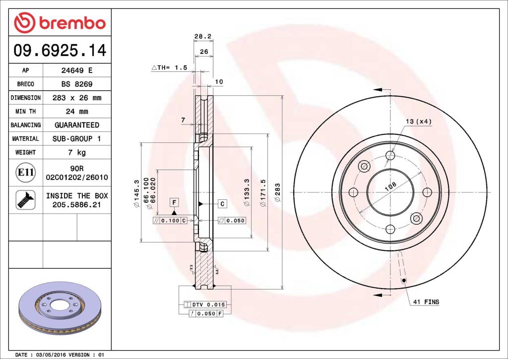 Discos de travão BREMBO 09.6925.14