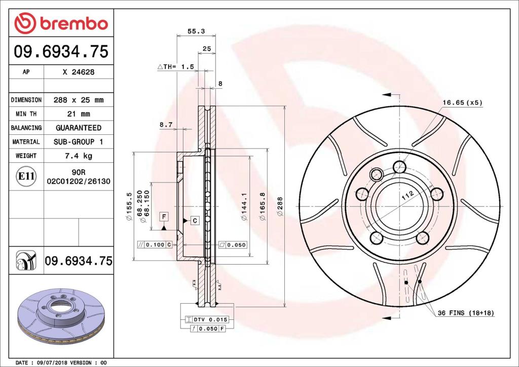 Disques de frein BREMBO 09.6934.75
