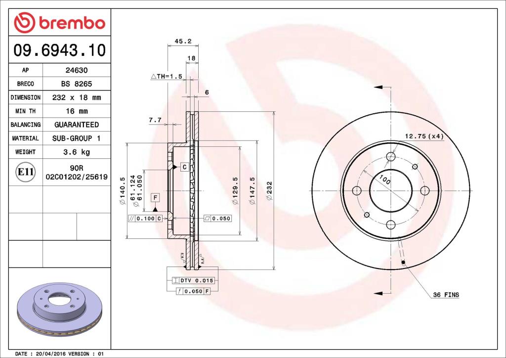 Disques de frein BREMBO 09.6943.10