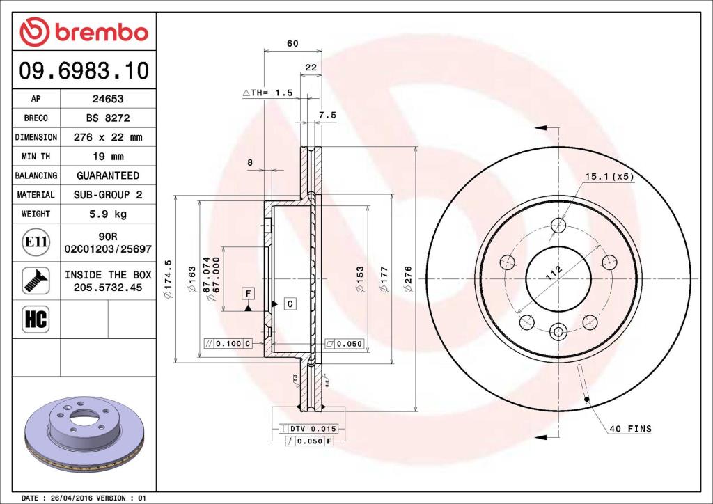 Disques de frein BREMBO 09.6983.10