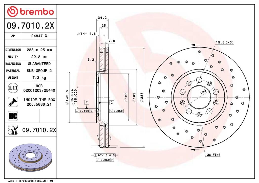 Disques de frein BREMBO ref. 09.7010.2X