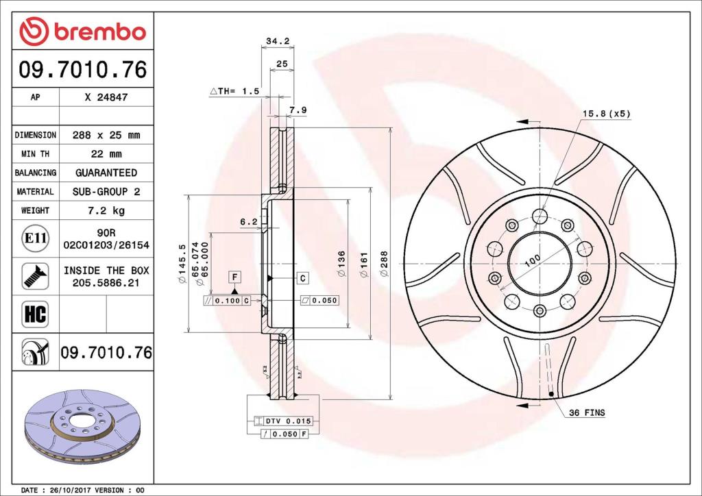 Discos de travão BREMBO ref. 09.7010.76
