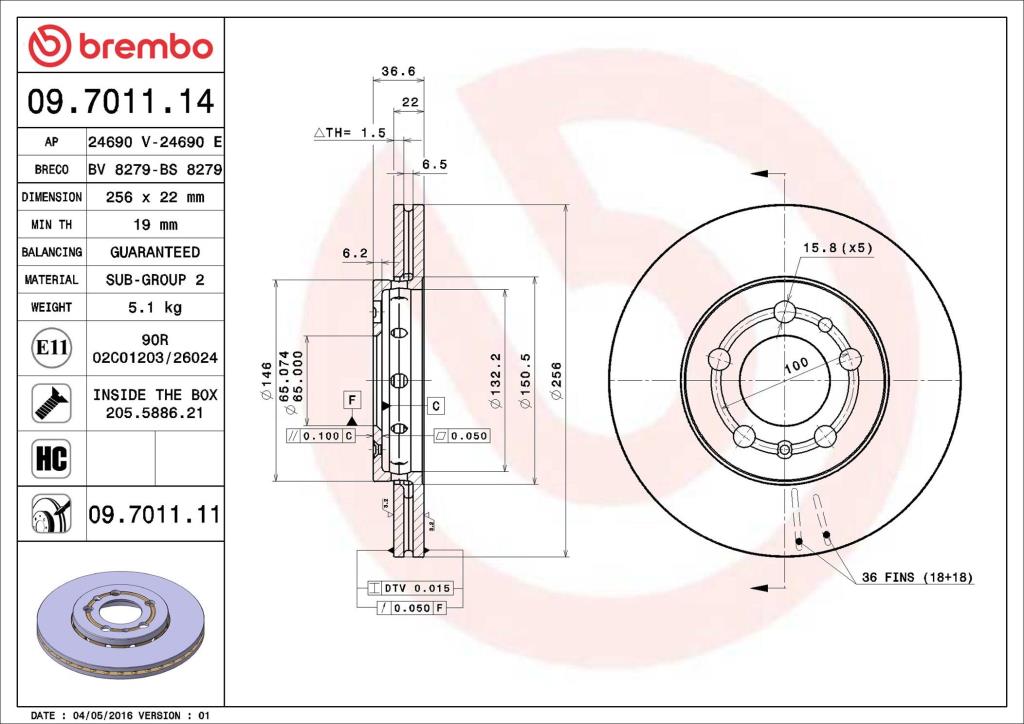 Disques de frein BREMBO ref. 09.7011.11