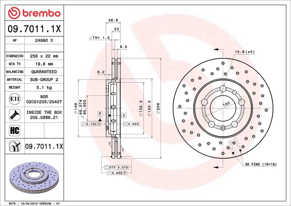 Disques de frein BREMBO ref. 09.7011.1X