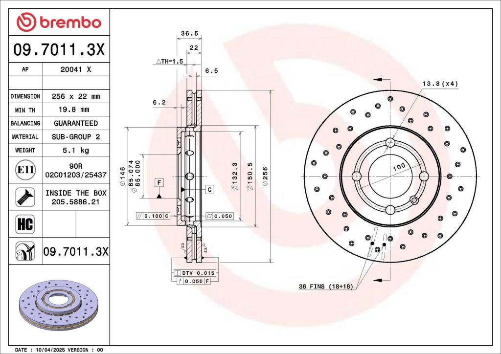 Disques de frein BREMBO ref. 09.7011.3X