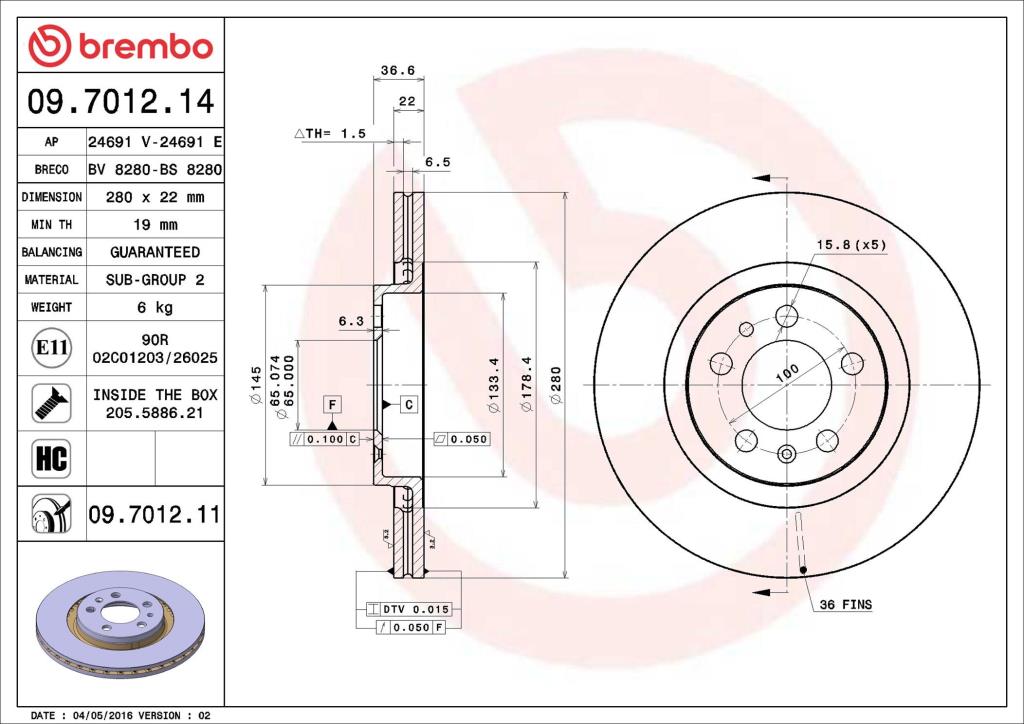 Discos de freno BREMBO ref. 09.7012.14
