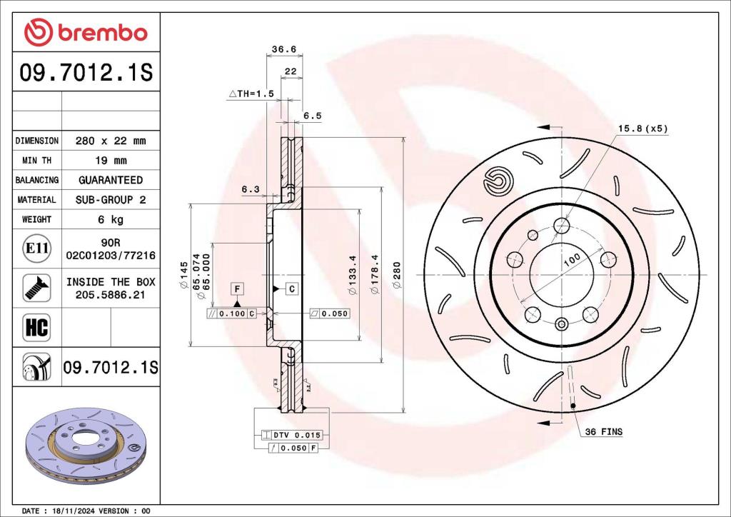 Discos de freno BREMBO ref. 09.7012.1S