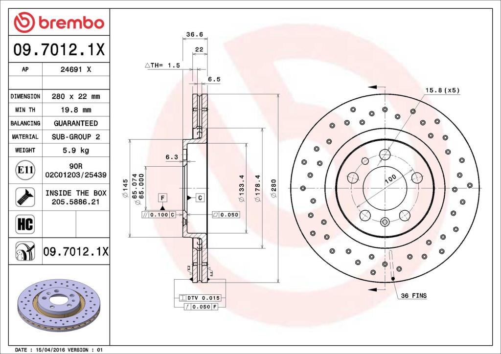 Disques de frein BREMBO ref. 09.7012.1X